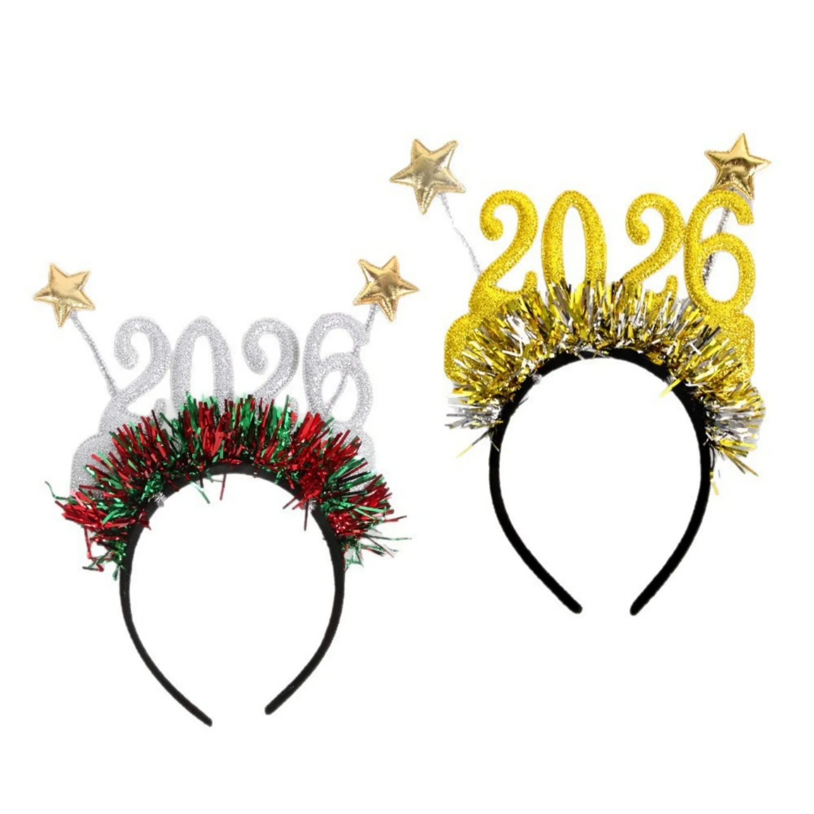 1PCS 2026 New Year Headbands, Glitter Tinsel Star Hair Hoops, NYE Party Favors, Holiday Hair Accessories