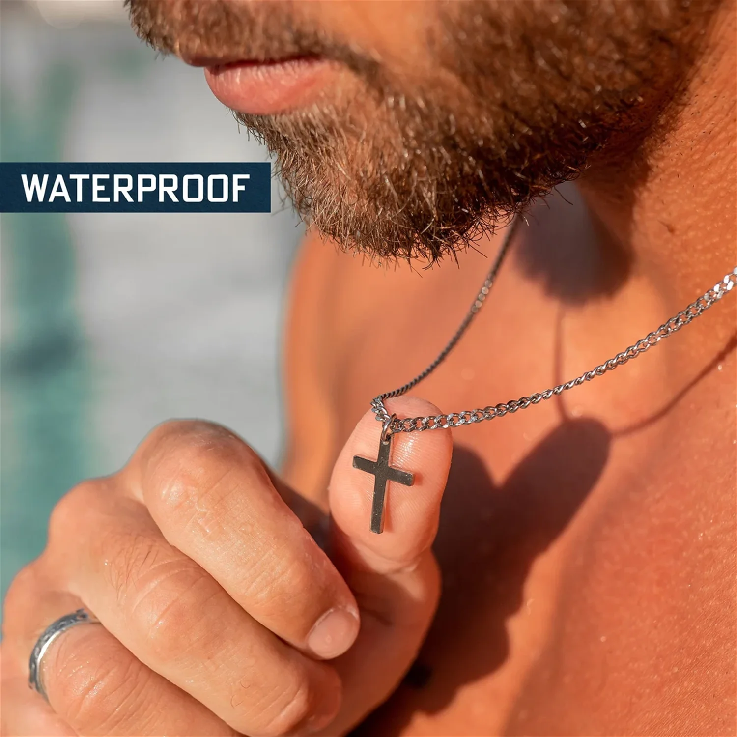 Waterproof Silver Cross Necklace for Men