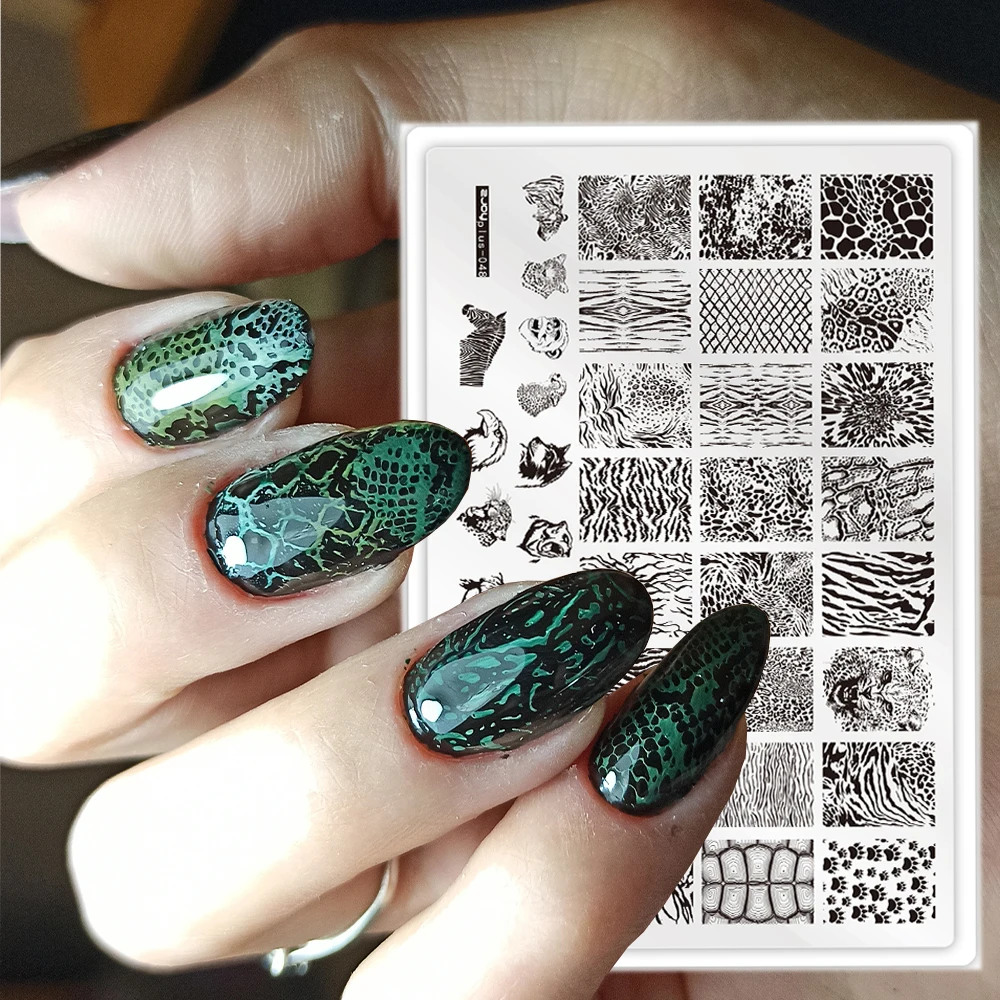 뱀 레오파드 네일 스탬핑 플레이트, 나뭇잎, 꽃, 멀티 스타일 디자인 인쇄, DIY 플레이트, 네일 아트 템플릿 도구, 14.5x9.5cm