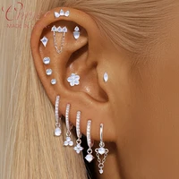 CANNER 1PC S925 Silver Natural Moonstone Horse Eye Flat Head Thread Puncture Stud Earring For Women Flower Piercing Ins Jewelry