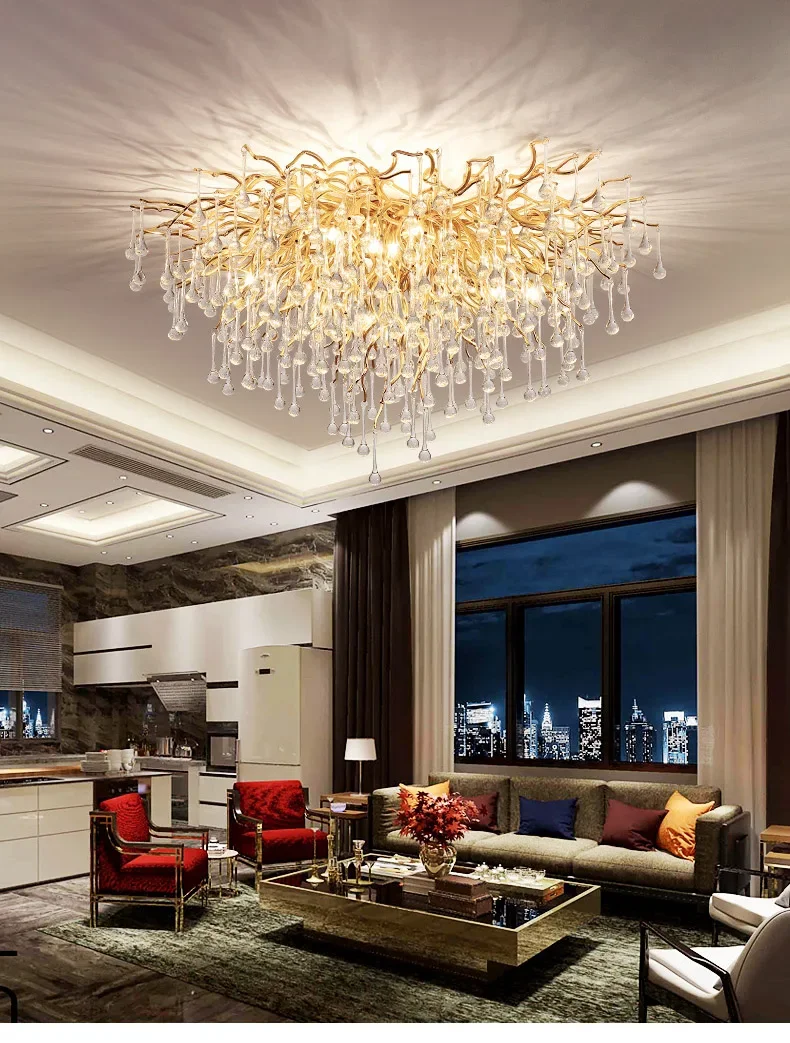 Description Picture 6 of itemLuxury Crystal Drop Chandeliers Vintage Living Room Hotel Ceiling Lamp Retro Bedroom Hanging Lamps for Ceiling Fixture LED