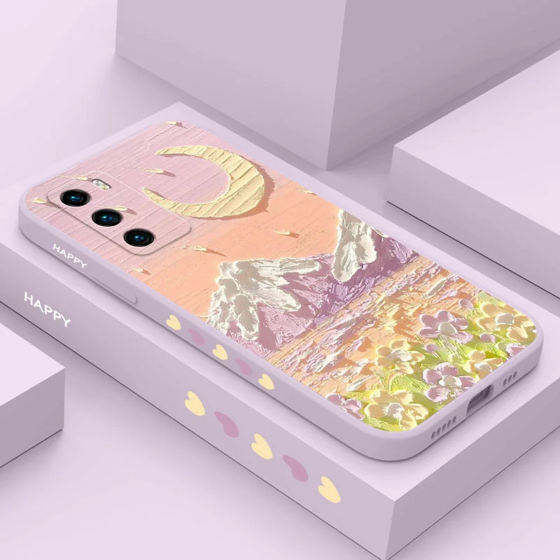 Artistic Oil Flower Design Liquid Silicone Phone Case - Elegant and Durable Cover