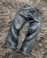 Y2k Streetwear Slim Fit Jeans Femmes Gothique Punk Poche Croix Brodé Clouté Jeans À La Mode À La Mode Décontracté Pantalon Taille Basse 1