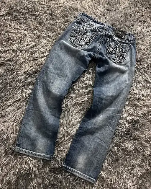 Y2k Streetwear Slim Fit Jeans Femmes Gothique Punk Poche Croix Brodé Clouté Jeans À La Mode À La Mode Décontracté Pantalon Taille Basse 1