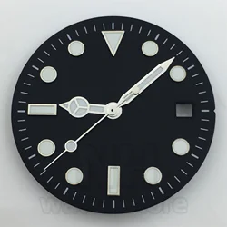 29mm Black & White Watch Dial with Green Luminous Hands - Matte & Glossy Finish (Black silver)