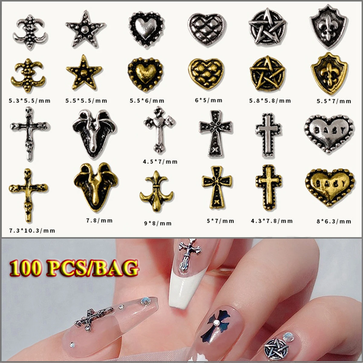 100 PCS/BAG Mixed Set Nail Decoration Jewelry Punk Style Personality Decorative Alloy Nail Art & Sticker