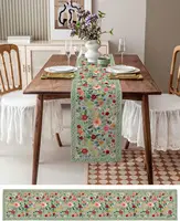 Spring Vintage Flowers Plants Green Linen Table Runner Party Decor Farmhouse Kitchen Dining Table Runner Wedding Decorations 2