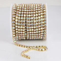 Colorful Crystal Rhinestone Trim Chain - SS18 - 4.4mm (Gold Crystal AB)