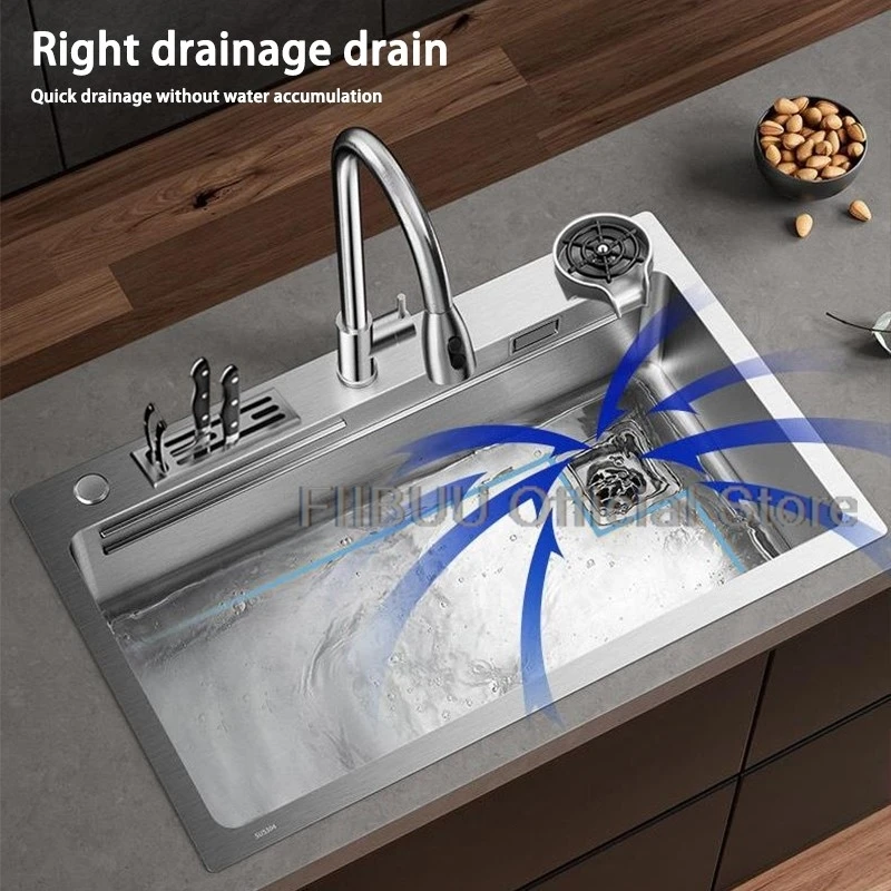 304 Stainless Steel Kitchen Sink Multifunctional Vegetable Workstation Large Capacity Single Bowl Wash/Cut/Drain One Full Set