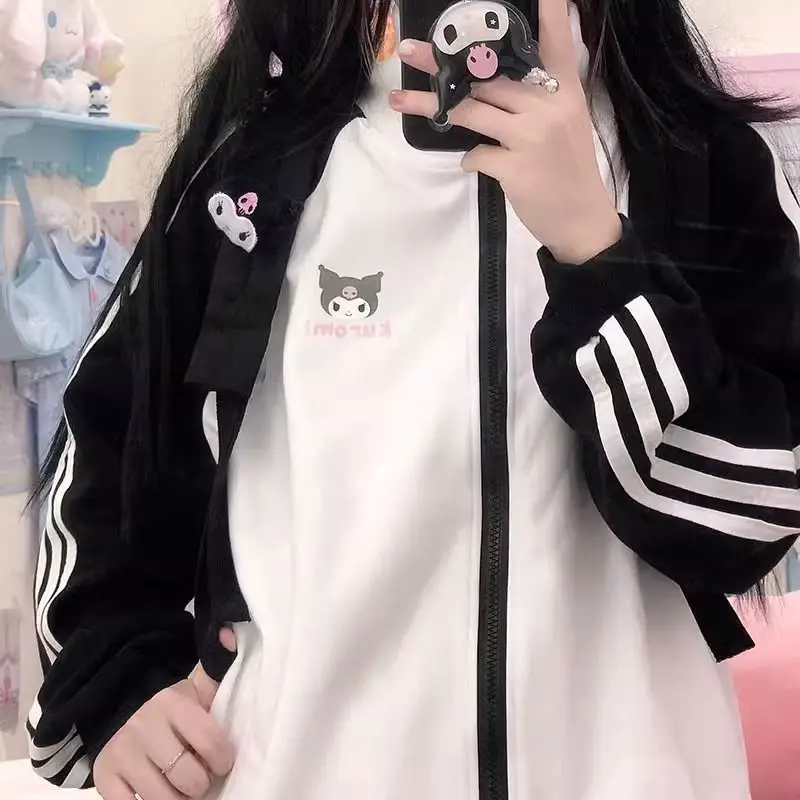 

Sanrio Women Zip Up Hoodie Sweatshirt Kuromi Hello Kitty Kawaii Girl Clothing Tops Cute Y2K Korean Gift Campus Sweet Japan Gift