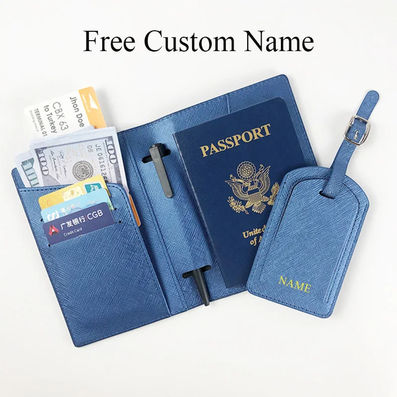 Free Customized Initials Name Saffiano Leather Passport Holder Luaague
