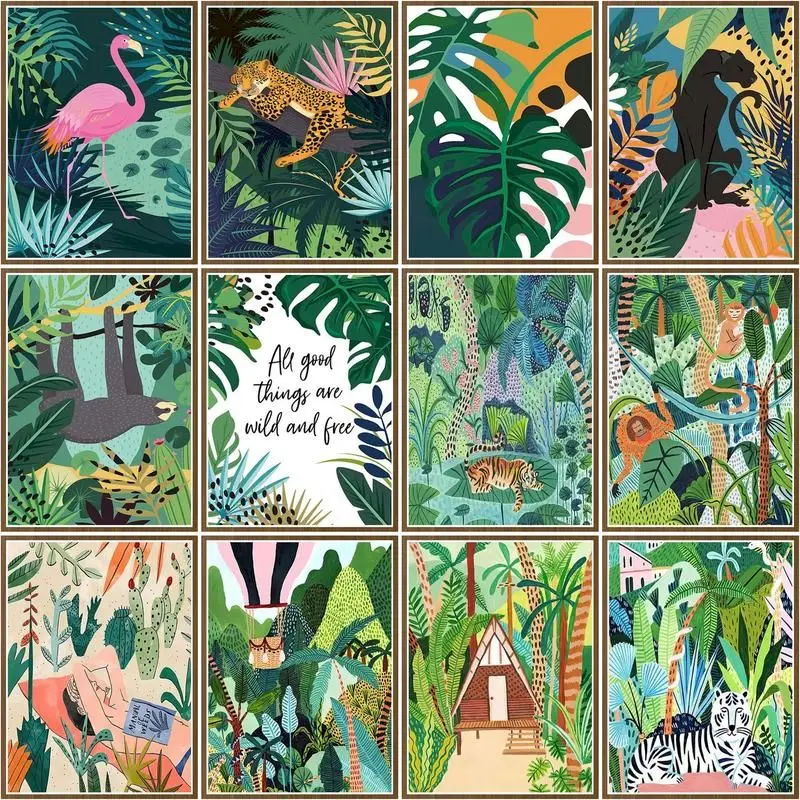 

CHENISTORY Набор для раскрашивания по номерам животных в джунглях для взрослых ручная роспись рамка живопись маслом по номерам Леопард домашний декор