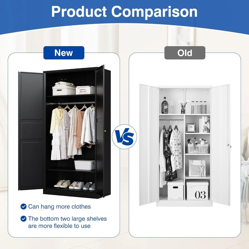 Metal Armoire Wardrobe Closet with 2 Doors 72'' Wardrobe Cabinet with Hanging Rail Metal Closet with Adjustable Shelves for Bedr 6