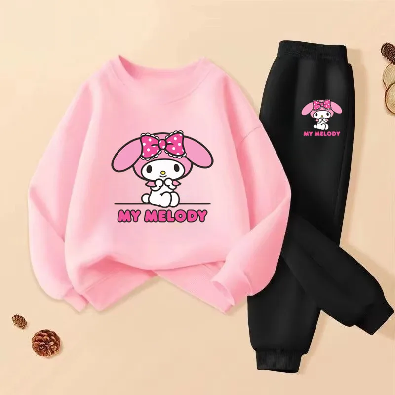 Girls' Sweatshirt Set with Melody Print Children's Pullover and Pants 2-piece Set, Breathable Spring Autumn Style Thin Tracksuit 4
