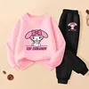 Girls' Sweatshirt Set with Melody Print Children's Pullover and Pants 2-piece Set, Breathable Spring Autumn Style Thin Tracksuit 4