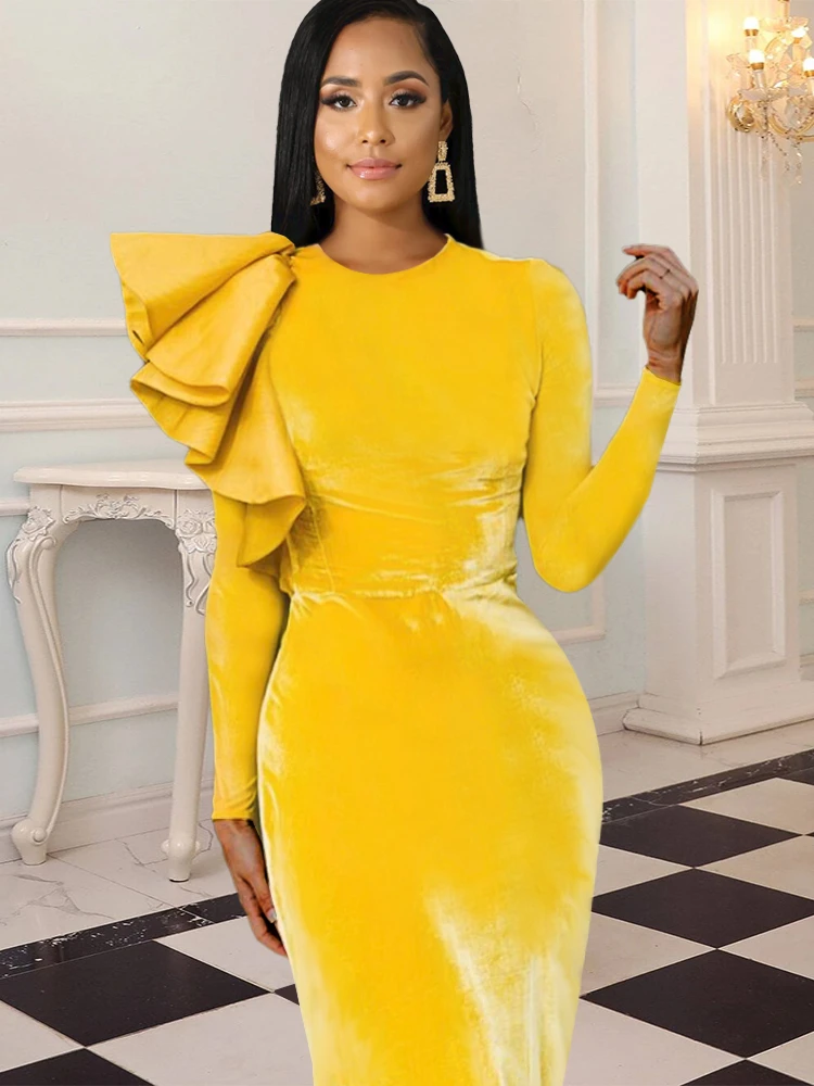 Long Sleeve Dress Women Bodycon Velvet 