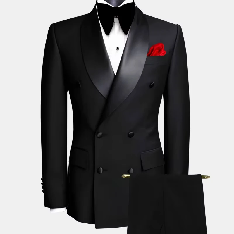 Costume de smoking croisé pour homme, coupe ajustée, revers châle, ensemble veste et pantalon pour mariage, soirée ou bal de promo