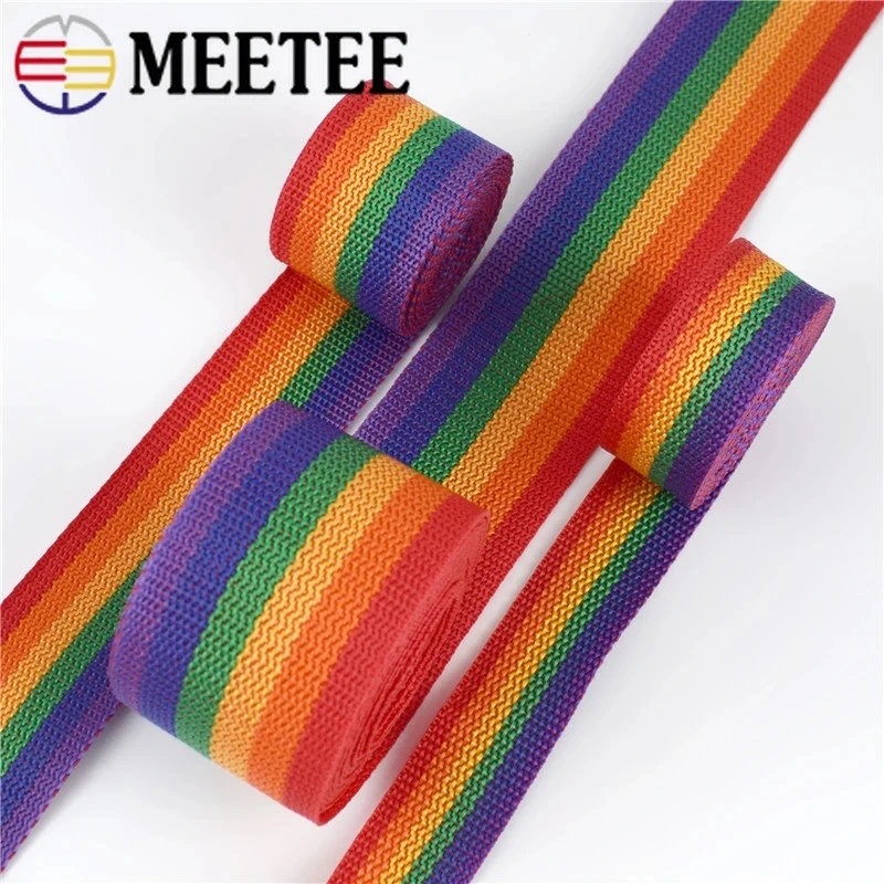 

Meetee 5/10Meters 20-50mm 20-50mm RainBow Nylon Webbing Tape Strap Decorative Ribbon Luggage Belt Pet Rope Sewing Accessories