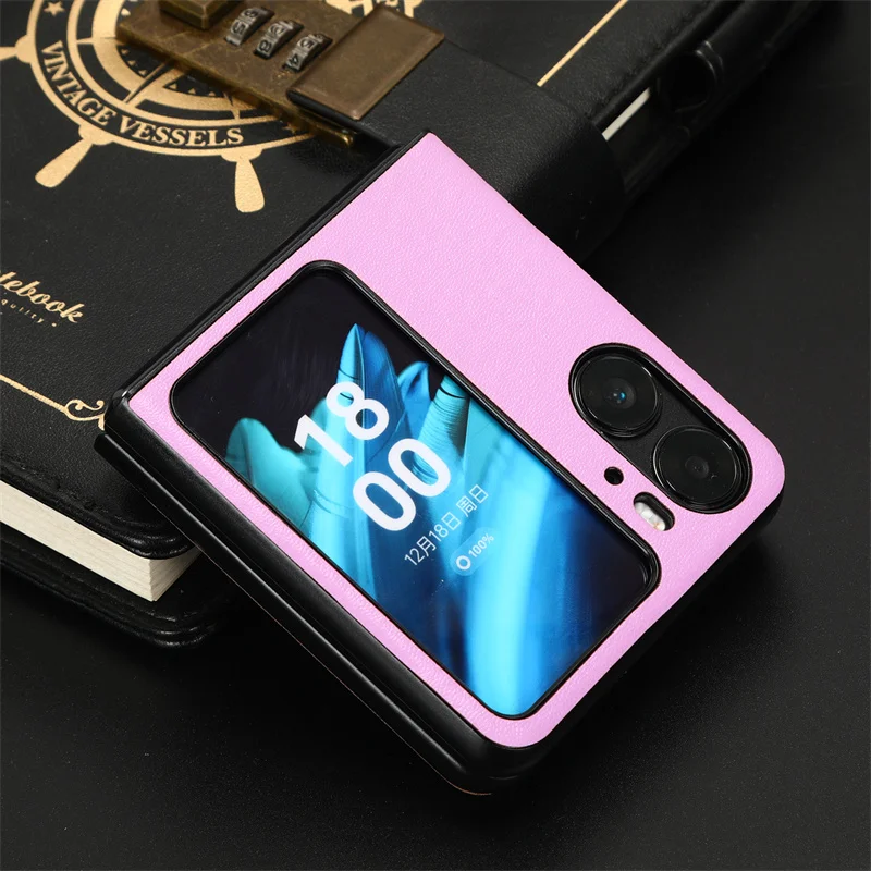 Per Oppo Find N2 Flip Cph2437, Pgt110 Plain Leather Ring Phone Flip Fashion Case Oppo Find N2 Flip Wallet Cover In Pelle