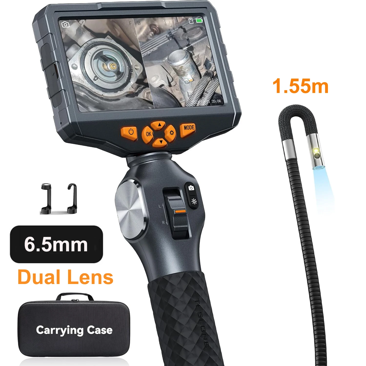 TESLONG TD500 6.5MM Dual Lens Articulating Borescope 1080P 5 Inch IPS Screen Two Way 360&deg; Steering Endoscope Camera with WIFI inspection camera mini endoscope camera