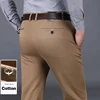 98% Cotton Classic Men's Brown Business Straight Casual Pants Solid Stretch High Waist Office Trousers Male Brand Black Khaki 1