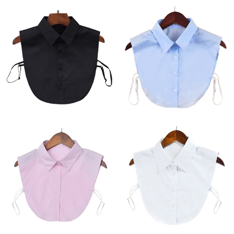

Women Fake Collar Adjustable Soft Cotton Half Shirts False Collar Solid Color Detachable Faux Collar Choker Tie Collar