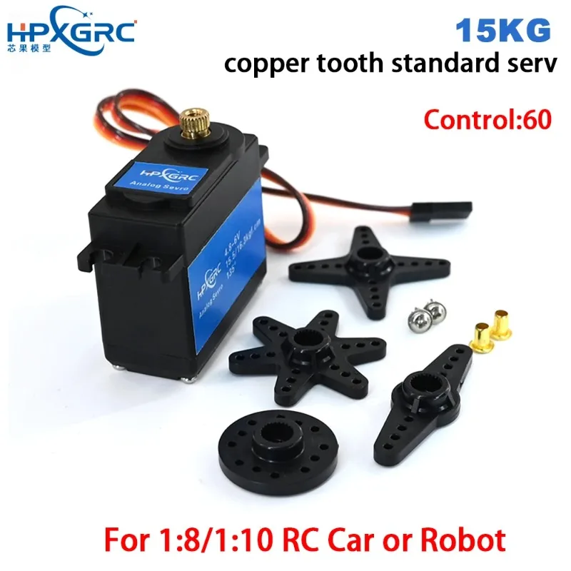Servomoteur Standard 15kg HPXGRC installé sur un châssis de voiture RC 1/8, câbles branchés