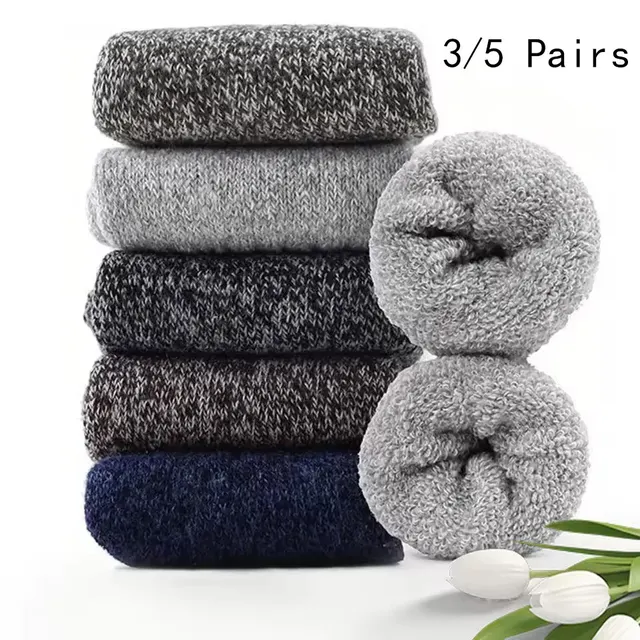 3/5 Pairs Of Thick Woolen Socks For Men, Autumn And Winter Stockings, Towels To Keep Winter Warm, Crew Socks, Christmas Gift 1