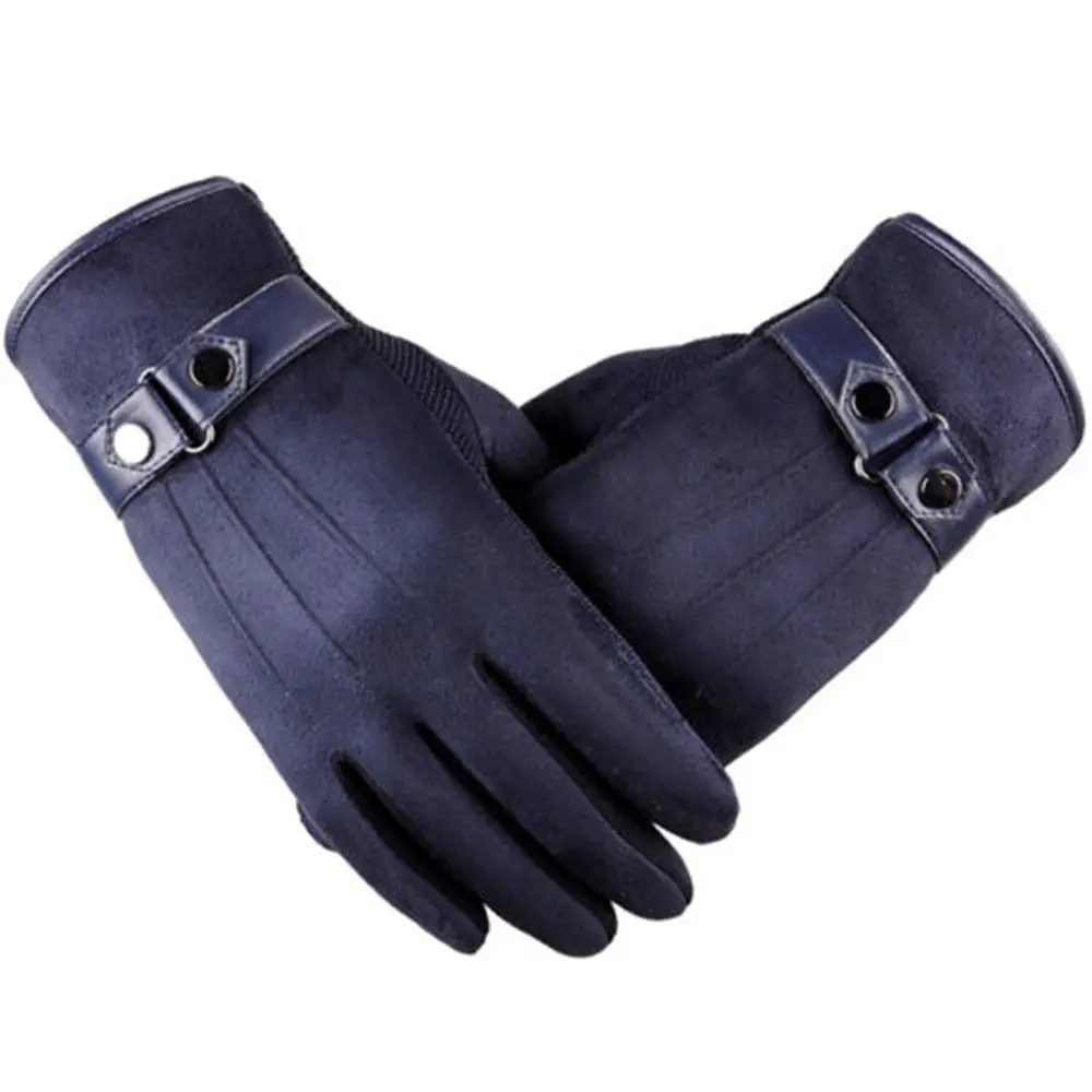 Leather Gloves Suede Touch Screen Gloves Men Winter Thickened Thermal Gloves Driving Gloves Fleece Lined Warm Thick Mitten 2