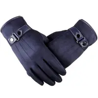 Leather Gloves Suede Touch Screen Gloves Men Winter Thickened Thermal Gloves Driving Gloves Fleece Lined Warm Thick Mitten 2