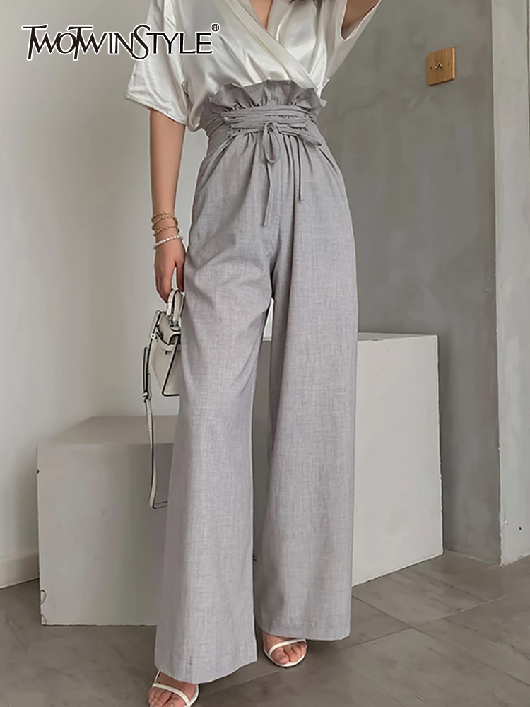 TWOTWINSTYLE Drawstring Ruffle Trim 