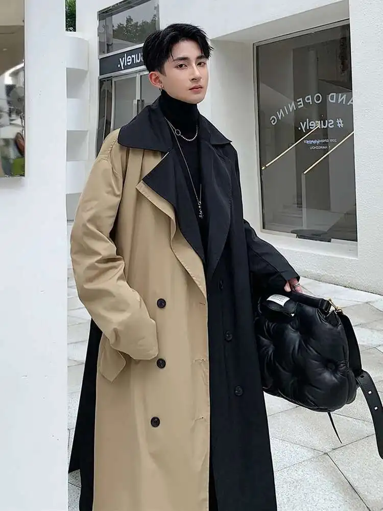 LUZHEN Long Spring Fashion Design Color Contrast Windbreaker Original Patchwork Men's Casual Elegant Trench Coat Loose LZ5393