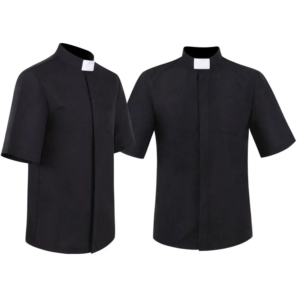 

Pastor Priest Shirt Pastor Men Clergy Catholic Church Minister Preacher Short Sleeve Medieval Clergy Top Roman Missionary