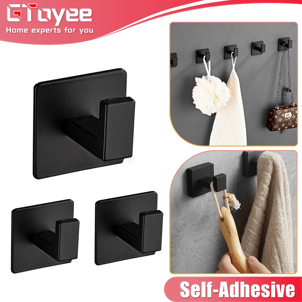 

Black Self-Adhesive Wall Hooks for Hanging Towel Hook Hanger Door Robe Coat Rack Key Clothes Storage Holder Bathroom Accessories
