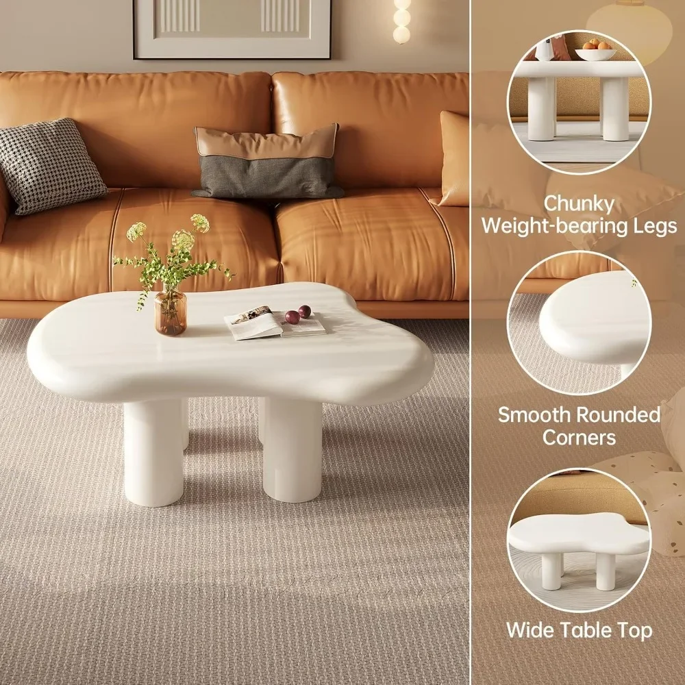 39.37" Cloud Coffee Table, Modern Coffee Table with 4 Sturdy Support Legs, Small  Coffee Table, 2.67" Thick Tabletop,Easy Match 5
