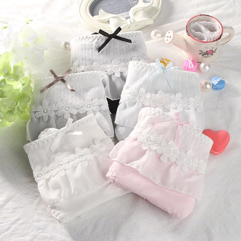 Women's Cotton Briefs Large Size High Waist Sexy Lace Cute Panties