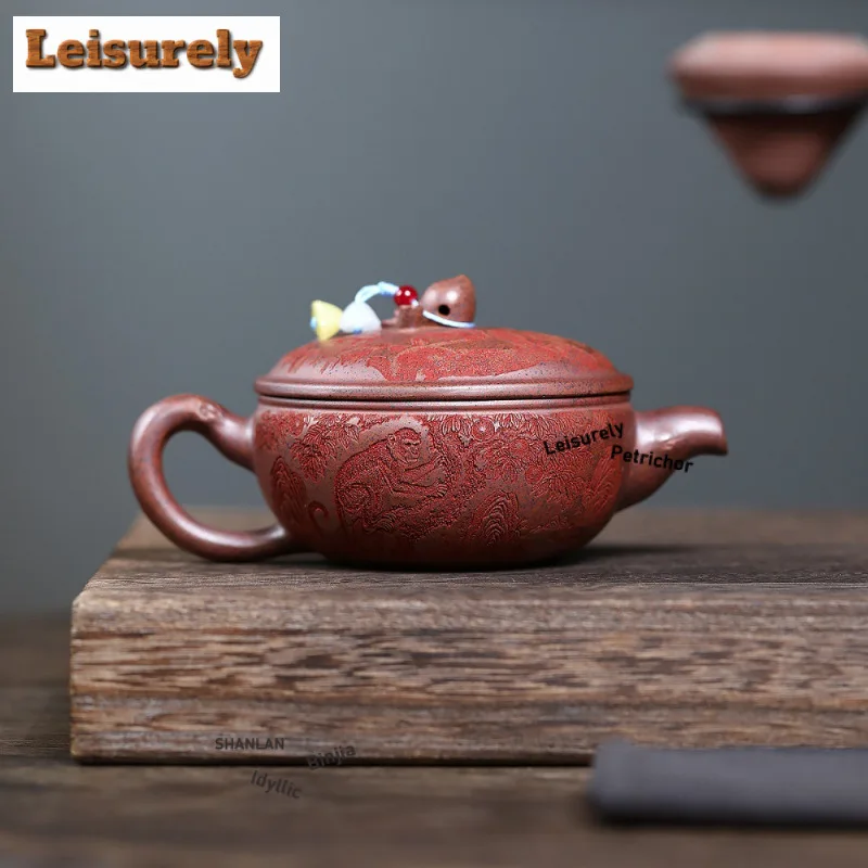 200ml Yixing Purple Clay Teapots Handmade Large Caliber Pot Raw Ore Wood-fired Porcelain Mud Kettle With Filter Zisha Tea Set