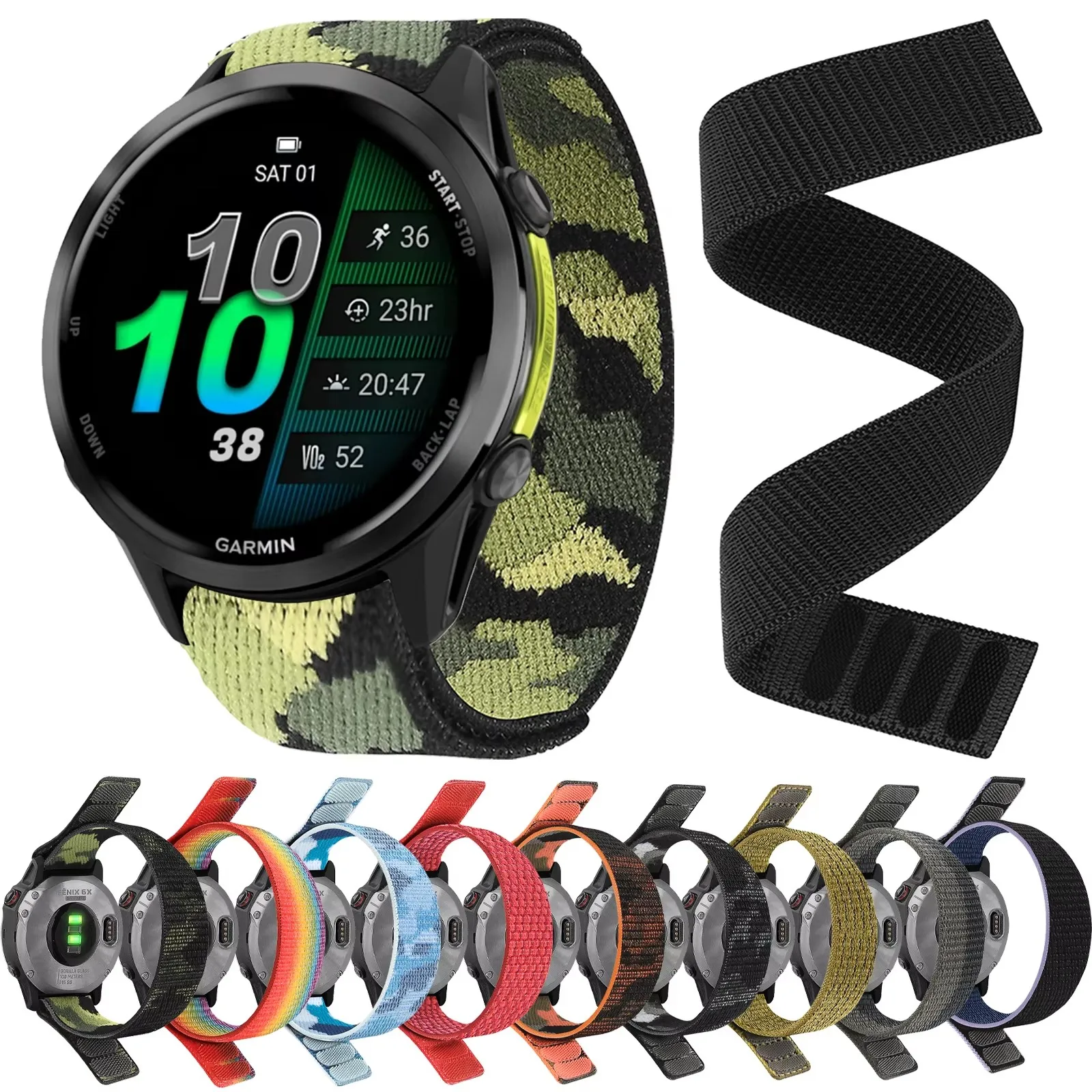 Quick-Dry Hook Loop Band Strap, 26mm/22mm, for Multi-Sport Smartwatches
