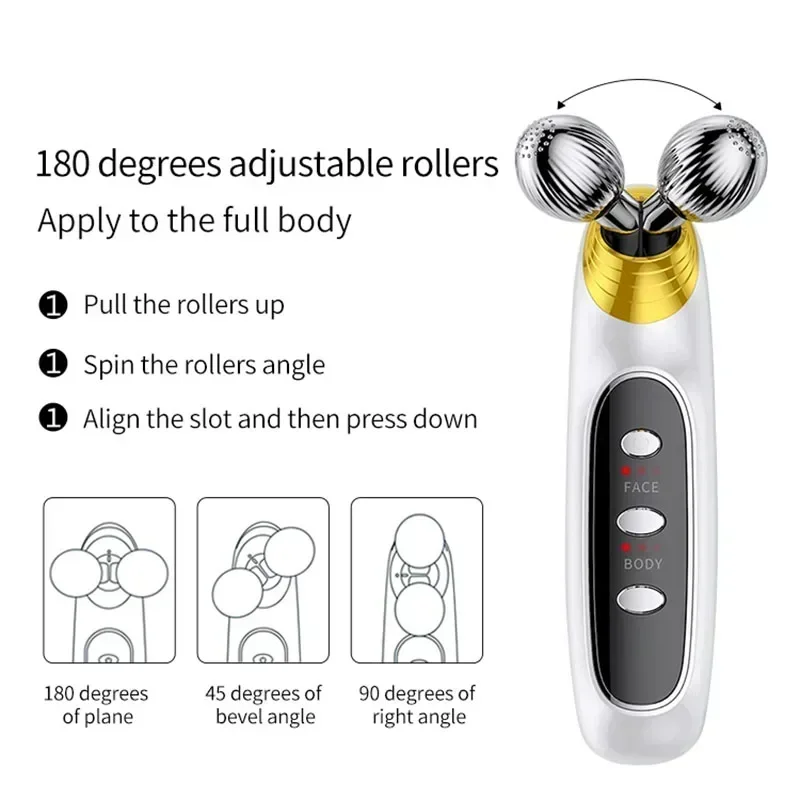 3D Face EMS Roller Lifting Massager Chin Reducer Microcurrent V Face Lift Machine Vibration Electric Facial Tighten Massager 3