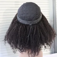Perruque de cheveux humains afro crépus bouclés 4C, demi-tête, noir naturel # 1B Noir de jais # 1 perruque pleine tête vierge Remy fabriquée à la machine pour femme 6