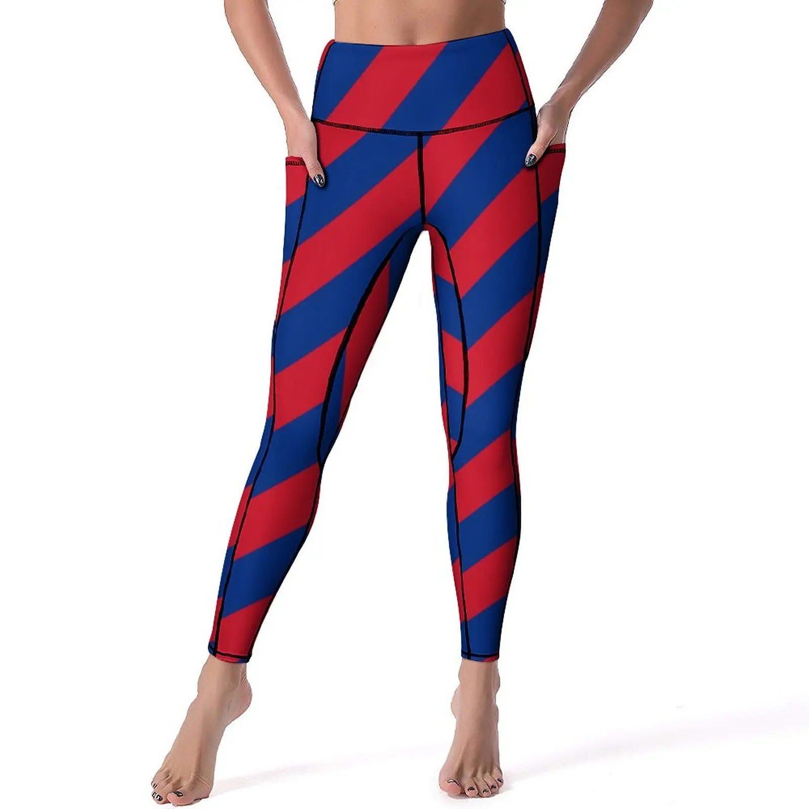 

Colors Striped Leggings Sexy National Flag Print Fitness Running Yoga Pants Push Up Stretch Sports Tights Pockets Leggins