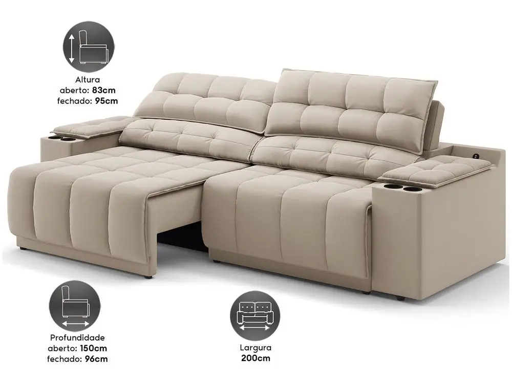 Sofá 3 Lugares Retrátil Reclinável Velosuede Quebec Next Sofás 2
