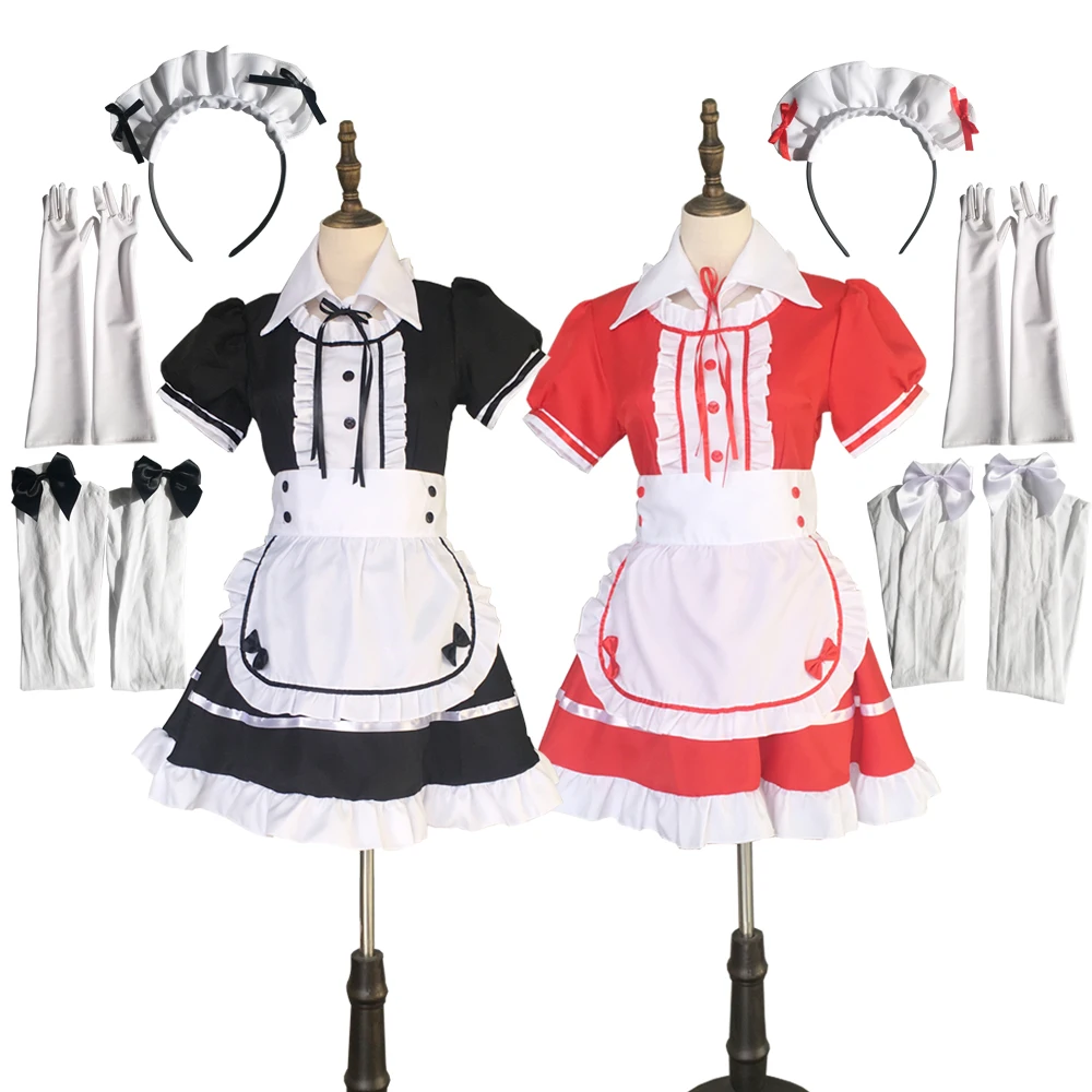 

Maid Costume Japanese Anime Cosplay Sweet Classic Lolita Fancy Apron Maid Dress with Socks Gloves Set