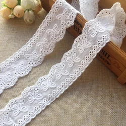 Beige White Bow Cotton Flower Lace Embroidered Trim - 2 Yards - 2Yards (White)