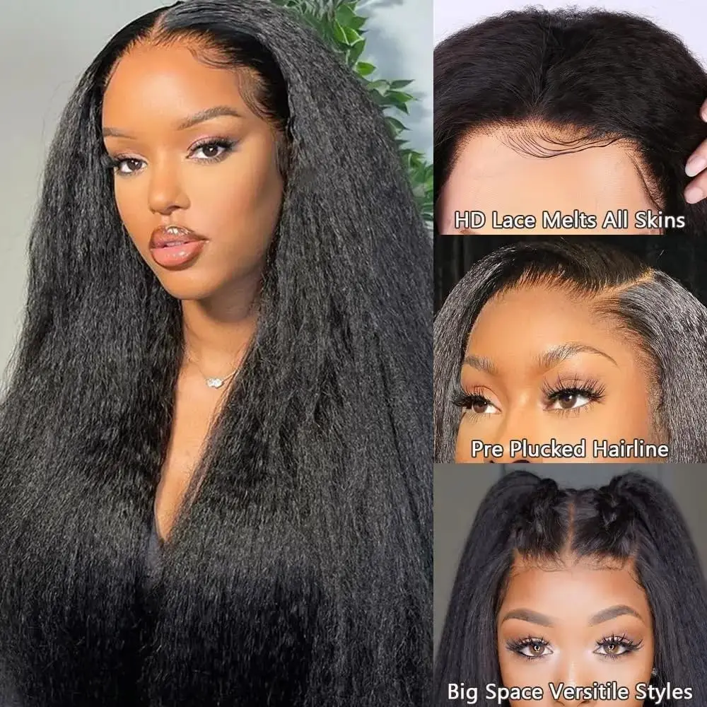 250% Density 13x4 Yaki Straight Lace Frontal Wigs for Black Women 20 Inch Pre Plucked with Baby Hair Transparent Yaki Wigs