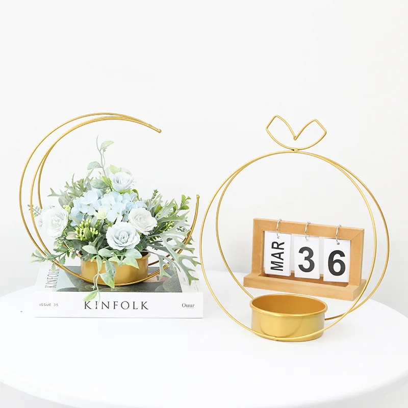 

Железная подставка для цветов в форме Золотой Луны, настольное украшение, свадебное простое украшение для дома, ваза в форме Луны, корзина для цветов