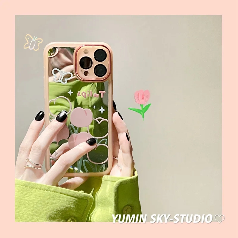 

Mirror surface, tulip soft shell Phone Case For iphone 14 13 12 11 Pro Max X XR XSMAX 7 8 Plus SE TPU Case Cover new products