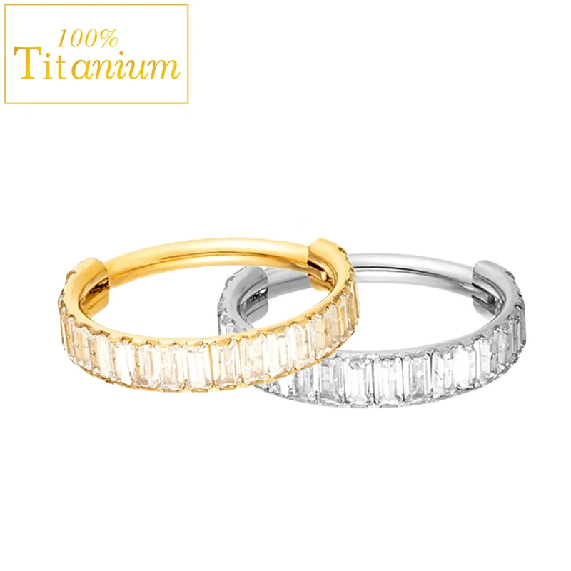 F136 Titanium CZ Cartilage Hoop Daith Tragus Helix Lobe Earring 8/10/12mm Hinged Segment Clicker Nose Ring Piercing Body Jewelry