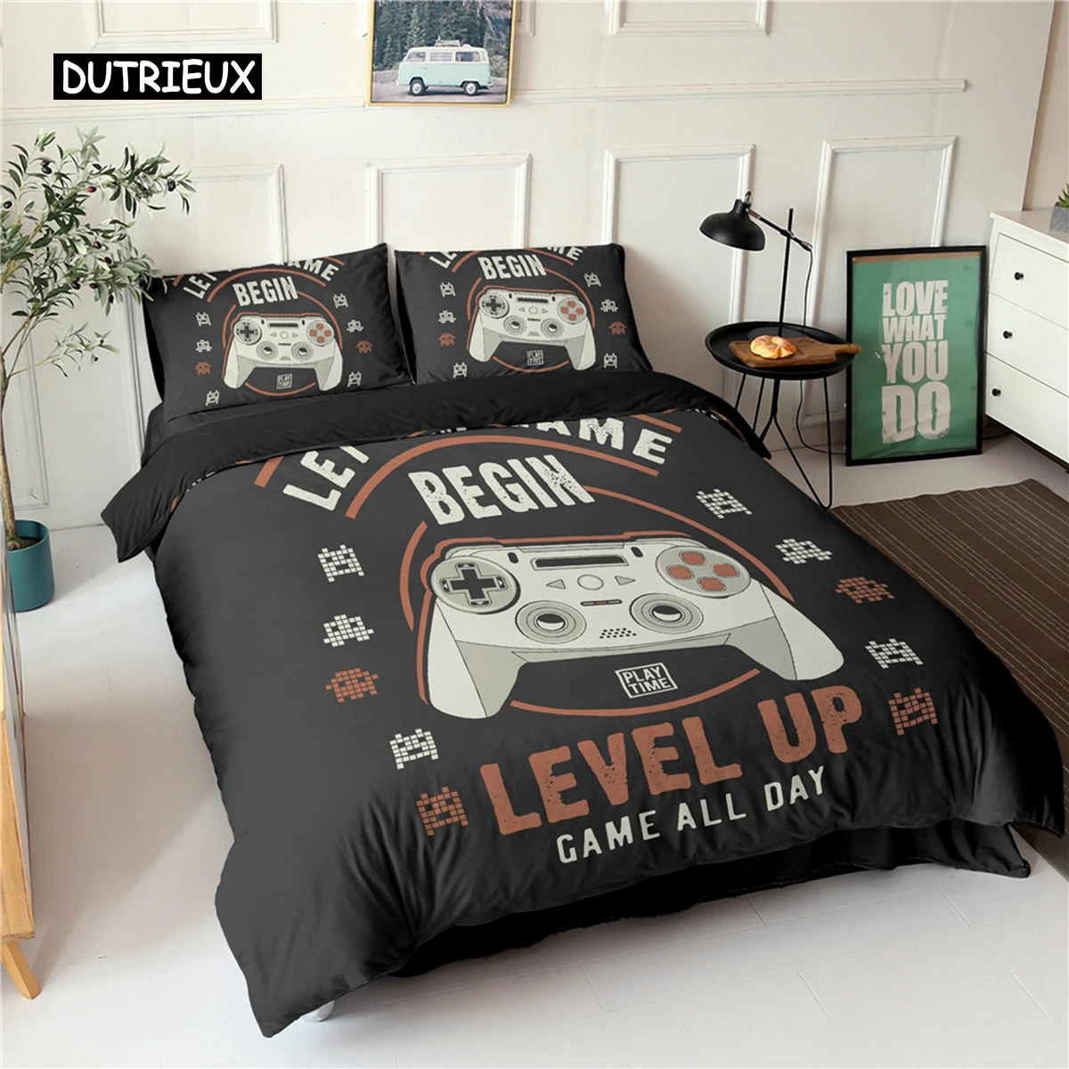 

Gamepad Bedding Set Queen Size Duvet Cover Creative Black Bed Comforter Cover Set Polyester Quilt Cover Bedclothes 2/3Pcs