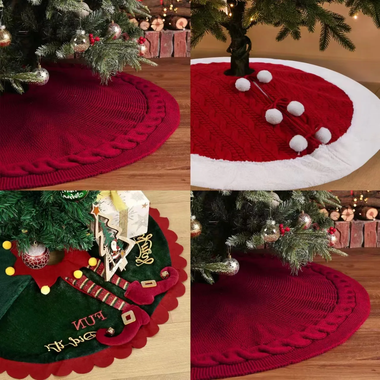 Christmas 24-inch Tree Skirt Various Knitted Christmas Tree Decoration Aprons Small Size Christmas Skirt Festive Atmosphere